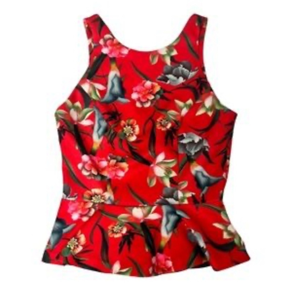 ALEXIA ADMOR Red Floral Sleeveless Peplum Blouse - SZ Small NWOT - Picture 2 of 8